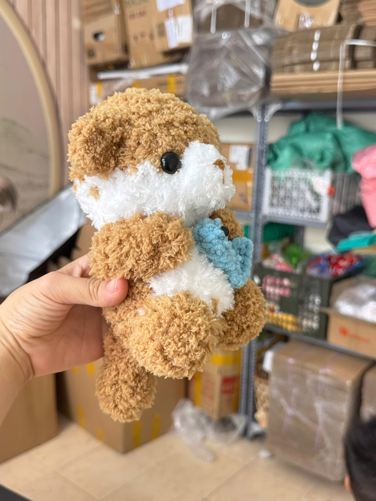 Handmade Crochet Otter Plush Holding Fish, Amigurumi Stuffed Animal Toy