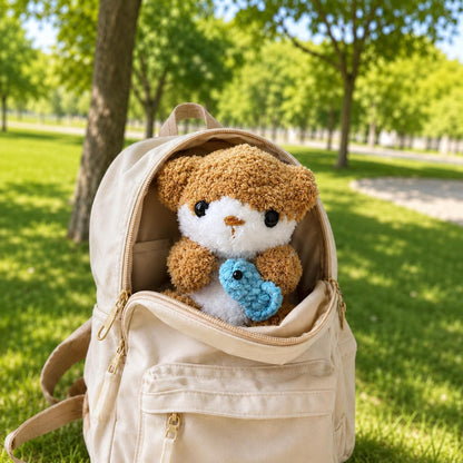 Handmade Crochet Otter Plush Holding Fish, Amigurumi Stuffed Animal Toy