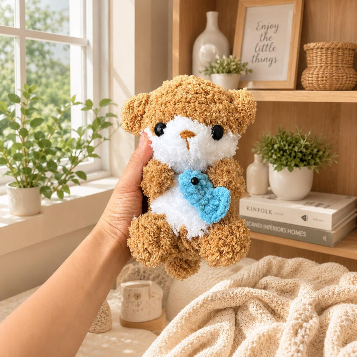 Handmade Crochet Otter Plush Holding Fish, Amigurumi Stuffed Animal Toy