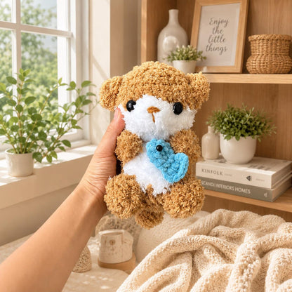 Handmade Crochet Otter Plush Holding Fish, Amigurumi Stuffed Animal Toy
