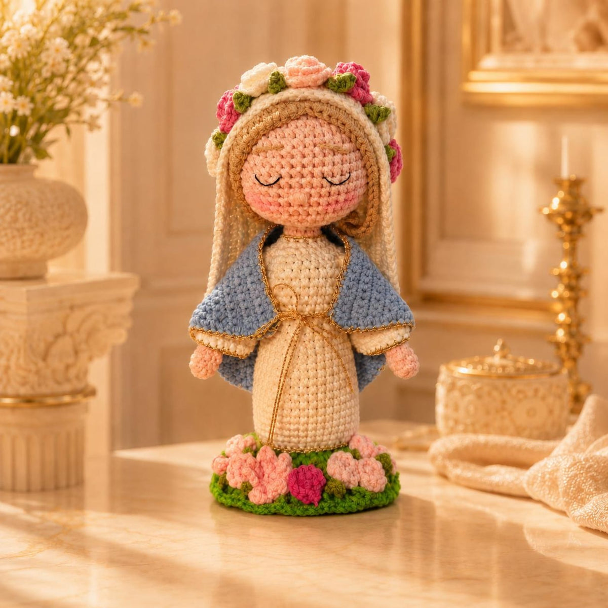 Crochet Our Lady of Fatima Doll, Amigurumi Virgin Mary Plush, Catholic First Communion Gift for Girls, Blessed Mother Statue, Baptism Gift