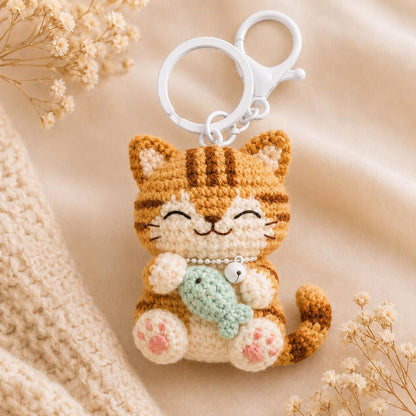Crochet Cat Keychain – Handmade Amigurumi Cat Keyring, Cute Plush Keychain, Kawaii Bag Charm, Mini Crochet Animal Keychain