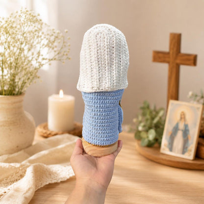 Virgin Mary Crochet Doll, Handmade Catholic Altar Decor, Queen of Heaven Rosary Gift for Mom, Religious Prayer Figure