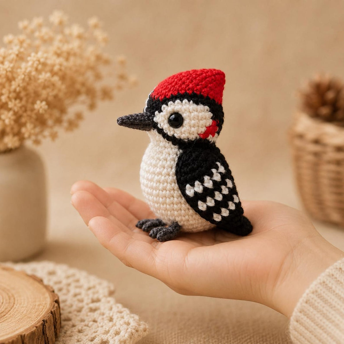 Crochet Woodpecker Keychain, Amigurumi Bird Car Charm, Rear View Mirror Hanging Accessories, Cute Plush Backpack Pendant, Bird Lover Gift