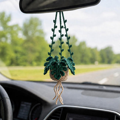 Crochet Monstera Hanging Car Plant, Amigurumi Car Charm, Rear View Mirror Accessory, Plant Lover Gift, Boho Car Decor, New Car Gift