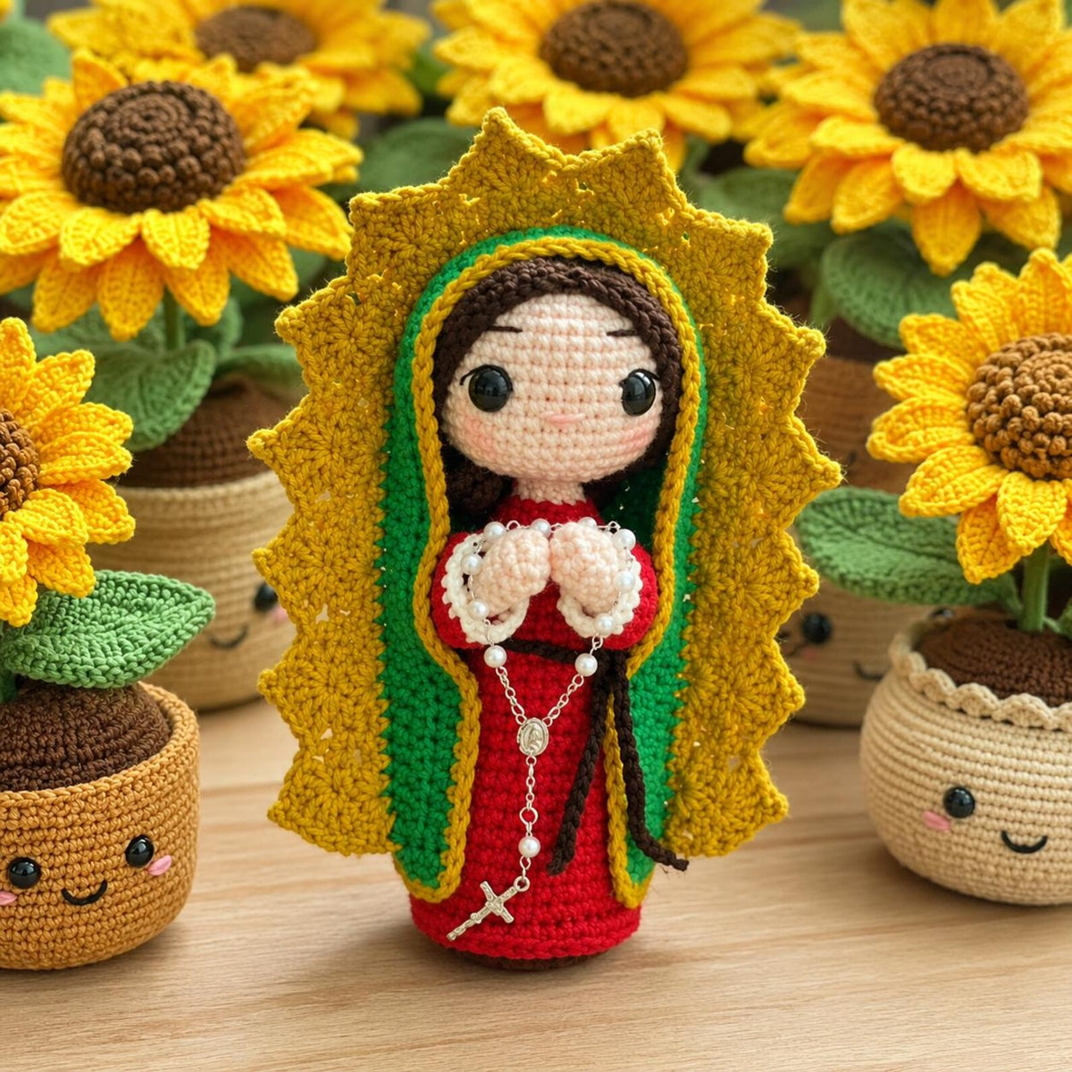 Our Lady of Guadalupe Crochet Doll, Floral Catholic Altar Decor, Prayer Gift for Mom