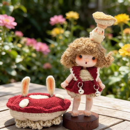 Hand Knit Mushroom Girl Figurine Tabletop Household Accents Vintage Curios Sentimental Tokens Celebration Mementos Christmas Festive Goods