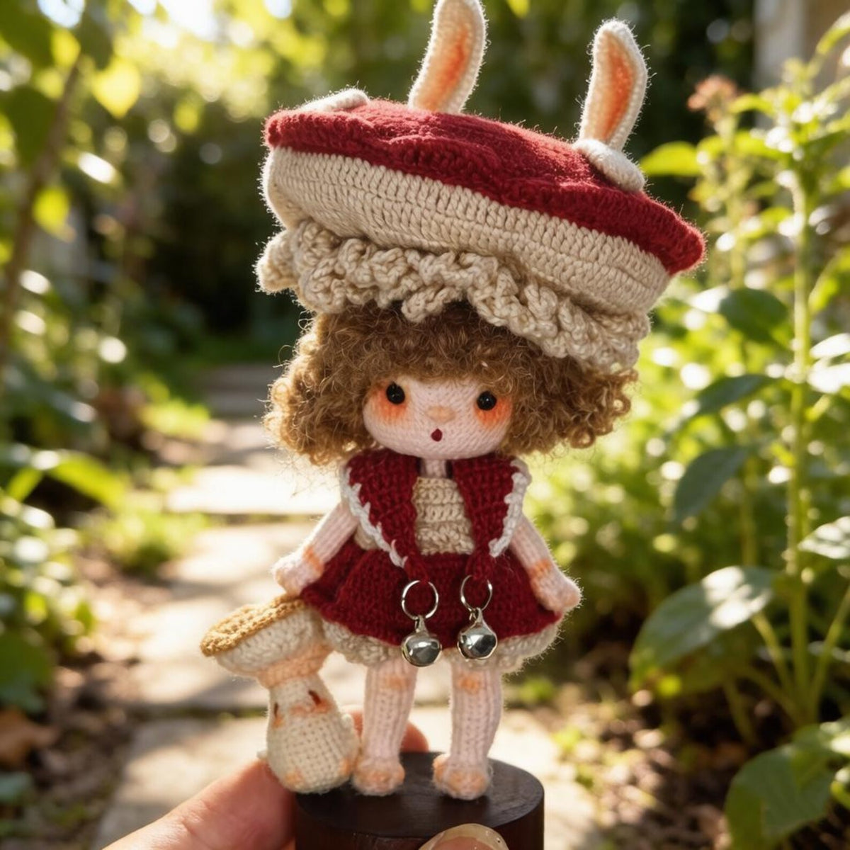 Hand Knit Mushroom Girl Figurine Tabletop Household Accents Vintage Curios Sentimental Tokens Celebration Mementos Christmas Festive Goods