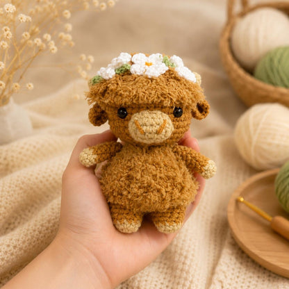 Crochet Highland Cow Car Charm, Fluffy Cow Rear View Mirror Accessory, Cute Animal Car Decor, Western Boho Auto Decor, Cow Lover Gift