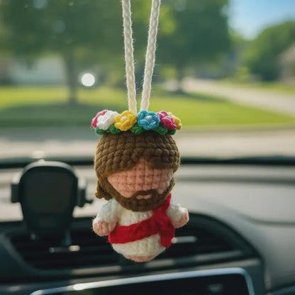 Sacred Heart Jesus Car Hanging, Crochet Rearview Mirror Charm, Handmade Catholic Car Ornament, Christian Driver Gift