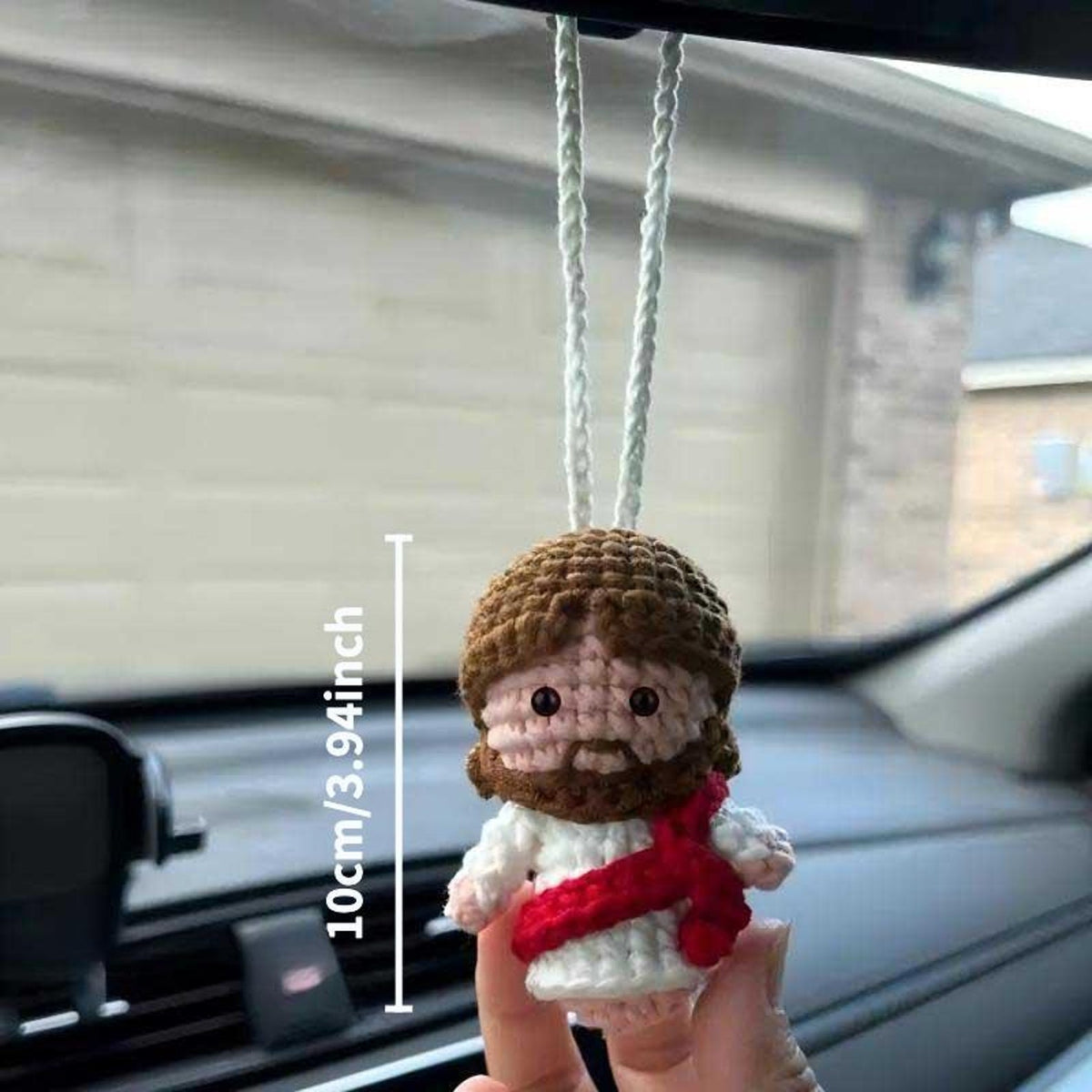 Sacred Heart Jesus Car Hanging, Crochet Rearview Mirror Charm, Handmade Catholic Car Ornament, Christian Driver Gift