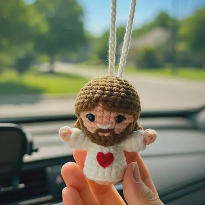 Sacred Heart Jesus Car Hanging, Crochet Rearview Mirror Charm, Handmade Catholic Car Ornament, Christian Driver Gift