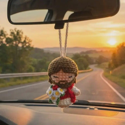 Sacred Heart Jesus Car Hanging, Crochet Rearview Mirror Charm, Handmade Catholic Car Ornament, Christian Driver Gift