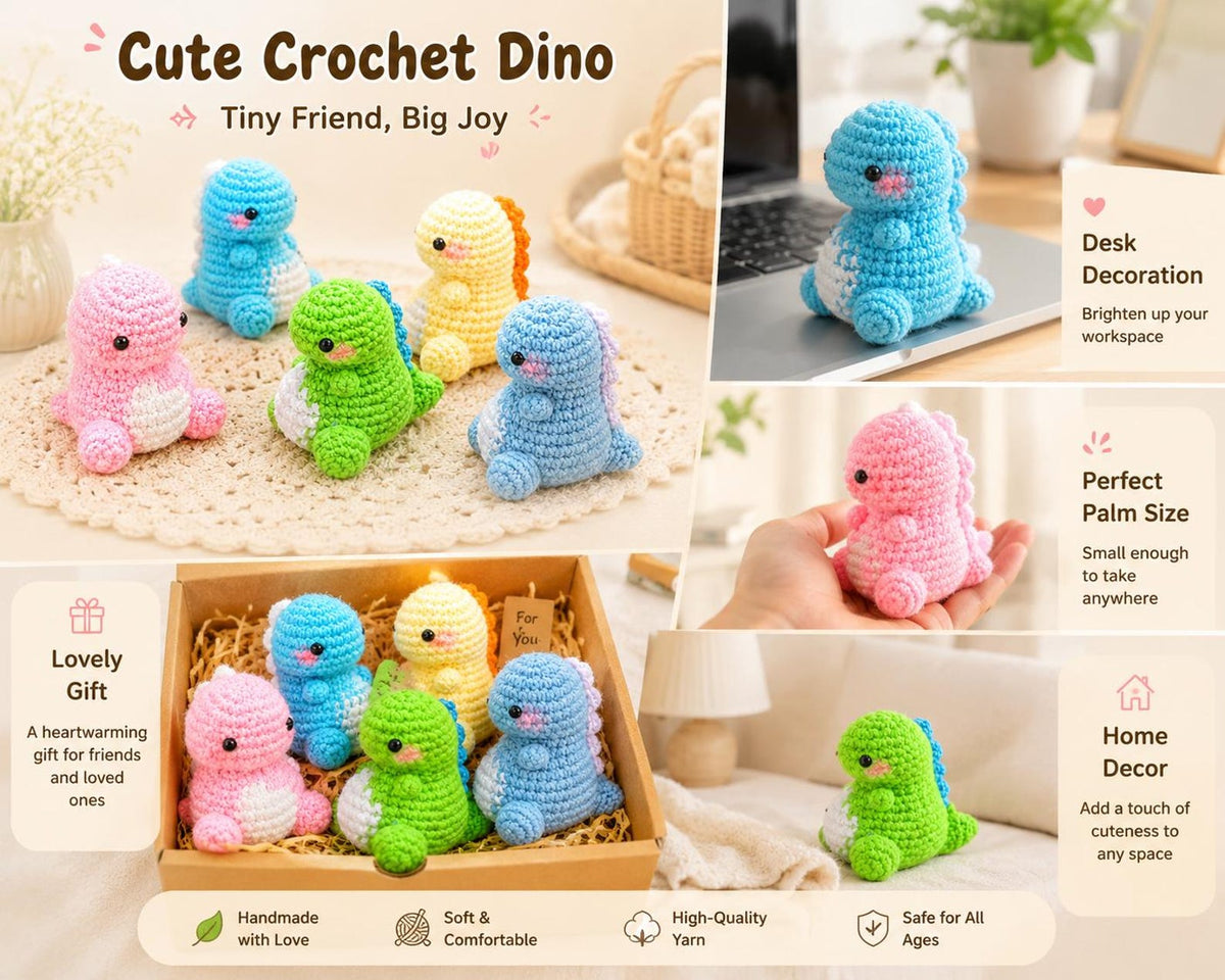 Crochet Dinosaur Plush, Amigurumi Dino Toy, Kawaii Desk Pet, Cute T-Rex Stuffed Animal, Nursery Room Decor, Baby Shower Gift, Handmade Toy