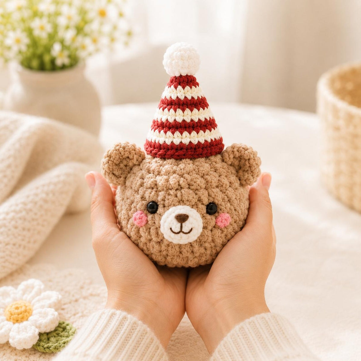 Crochet Birthday Animals, Amigurumi Party Bear Dog Pig with Hats, Kawaii Birthday Gift for Kids,Tiny Stuffed Animal, Party Favor,Cake Topper