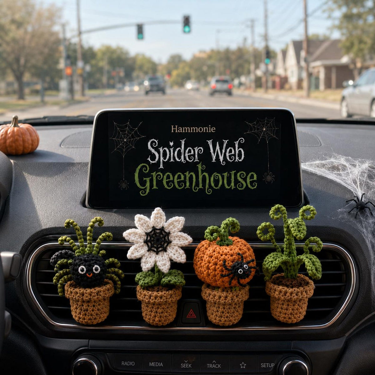 Halloween Crochet Car Vent Clips, Handmade Halloween Car Decor, Spider Pumpkin Flower Plant Vent Clip, Handmade Spooky Car Charm