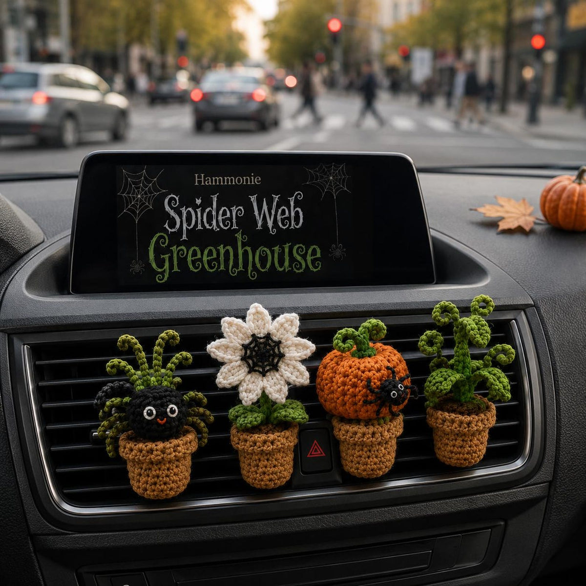 Halloween Crochet Car Vent Clips, Handmade Halloween Car Decor, Spider Pumpkin Flower Plant Vent Clip, Handmade Spooky Car Charm