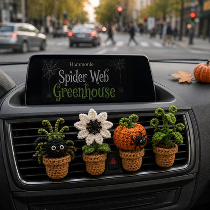 Halloween Crochet Car Vent Clips, Handmade Halloween Car Decor, Spider Pumpkin Flower Plant Vent Clip, Handmade Spooky Car Charm