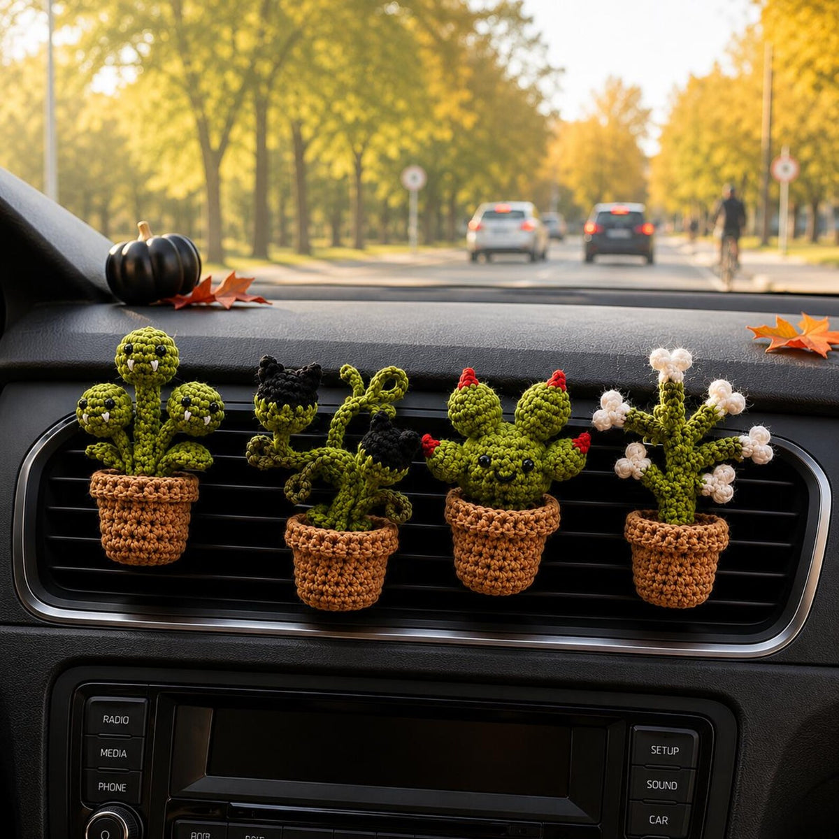 Halloween Crochet Car Vent Clip, Spooky Plant Car Decor, Handmade Car Accessories, Unique Halloween Car Charm Gift