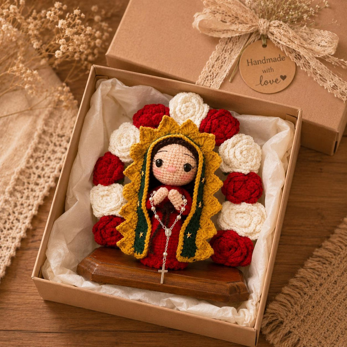 Our Lady of Guadalupe Crochet Doll, Virgin Mary Amigurumi, Catholic Religious Gift, Handmade Altar Shrine, Blessed Mother Baptism Gift