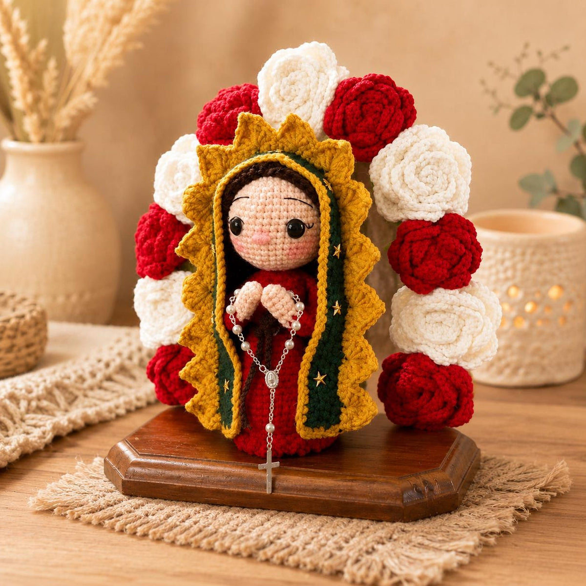 Our Lady of Guadalupe Crochet Doll, Virgin Mary Amigurumi, Catholic Religious Gift, Handmade Altar Shrine, Blessed Mother Baptism Gift