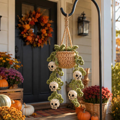 Halloween Crochet Car Hanging Plant, Skull Car Charm Hanging, Spooky Car Decor, Handmade Plant Car Accessories Gift