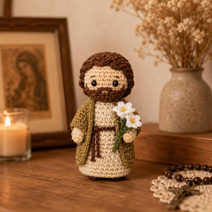 Saint Joseph Crochet Doll, Catholic Altar Decor or Car Hanging, Handmade Religious Gift for Dad, Home Prayer Figure