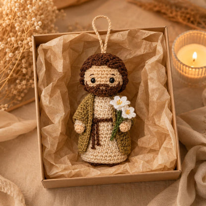 Saint Joseph Crochet Doll, Catholic Altar Decor or Car Hanging, Handmade Religious Gift for Dad, Home Prayer Figure