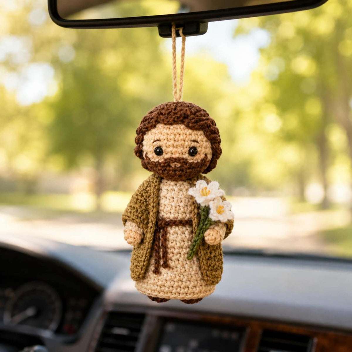 Saint Joseph Crochet Doll, Catholic Altar Decor or Car Hanging, Handmade Religious Gift for Dad, Home Prayer Figure