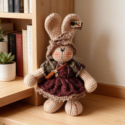 Hand Knit Bunny Figurine New Baby Present Indoor Table Ornament Celebration Memento One-of-a-Kind Collectible Christmas Holiday Trinket