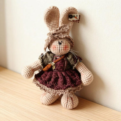 Hand Knit Bunny Figurine New Baby Present Indoor Table Ornament Celebration Memento One-of-a-Kind Collectible Christmas Holiday Trinket