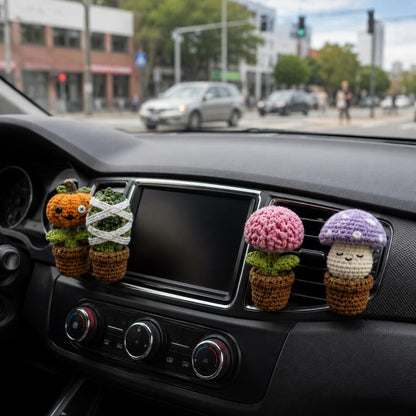 Halloween Crochet Car Vent Clips, Zombie Garden Pals Car Decor, Pumpkin Brain Mummy Cactus Mushroom Vent Clip, Handmade Spooky Car Charm