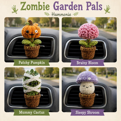 Halloween Crochet Car Vent Clips, Zombie Garden Pals Car Decor, Pumpkin Brain Mummy Cactus Mushroom Vent Clip, Handmade Spooky Car Charm