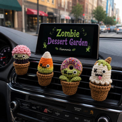 Halloween Crochet Car Vent Clip, Zombie Dessert Garden Car Decor, Cute Cupcake Candy Corn Donut Ghost Vent Clip, Handmade Spooky Car Charm