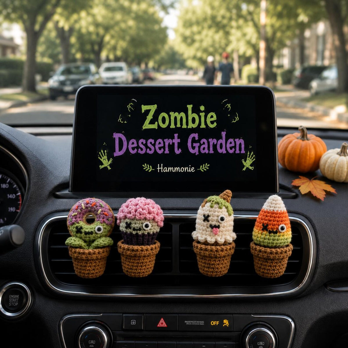 Halloween Crochet Car Vent Clip, Zombie Dessert Garden Car Decor, Cute Cupcake Candy Corn Donut Ghost Vent Clip, Handmade Spooky Car Charm