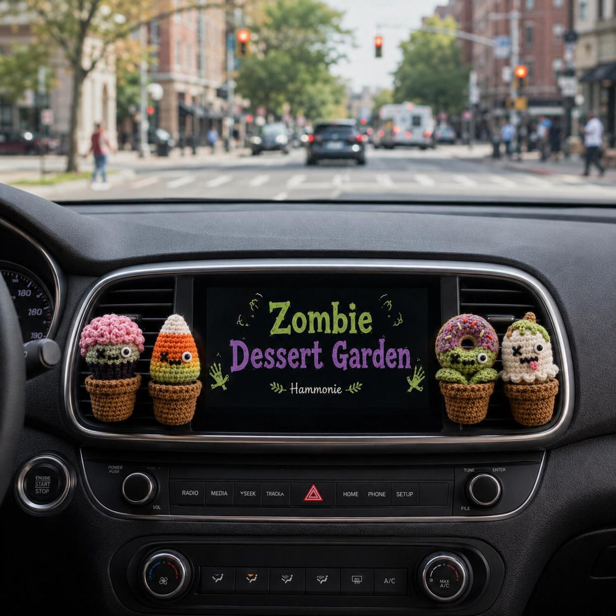 Halloween Crochet Car Vent Clip, Zombie Dessert Garden Car Decor, Cute Cupcake Candy Corn Donut Ghost Vent Clip, Handmade Spooky Car Charm