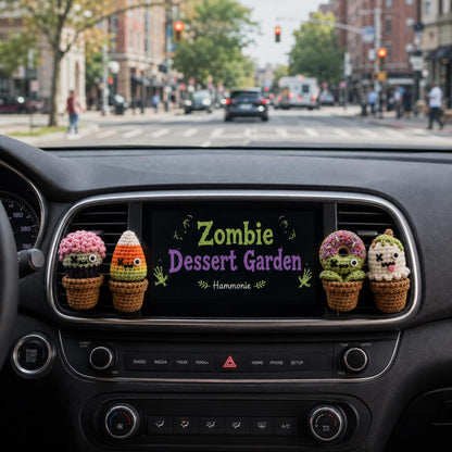 Halloween Crochet Car Vent Clip, Zombie Dessert Garden Car Decor, Cute Cupcake Candy Corn Donut Ghost Vent Clip, Handmade Spooky Car Charm