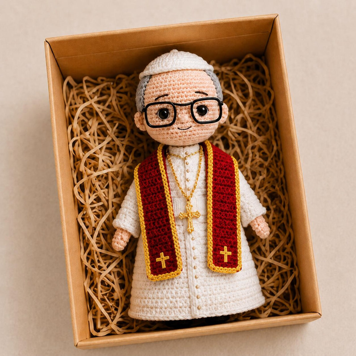 Catholic Pope Crochet Doll, Handmade Religious Decor, Christian Gift, Prayer Room Decor, Clergy Appreciation Gift