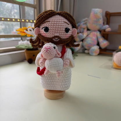 Jesus With Lamb Crochet Doll, Good Shepherd Figurine, Handmade Christian Gift, Catholic Home Decor, Religious Keepsake