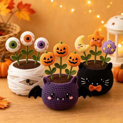 Halloween Crochet Potted Plant, Spooky Cute Amigurumi Decor, Handmade Halloween Desk Ornament, Fall Gift Idea