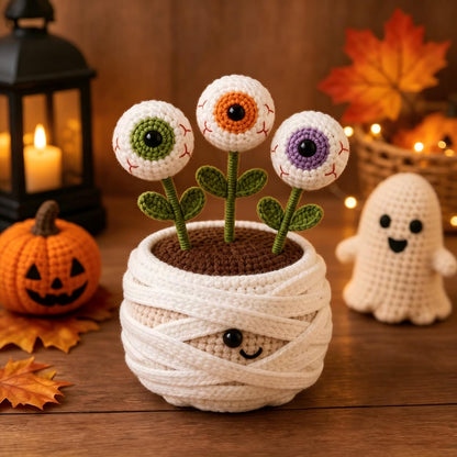 Halloween Crochet Potted Plant, Spooky Cute Amigurumi Decor, Handmade Halloween Desk Ornament, Fall Gift Idea