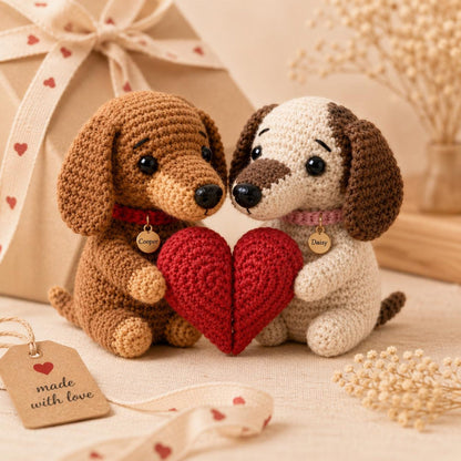 Magnetic Dachshund Couple Keychain Set, Crochet Wiener Dog Plush, Matching Couple Gift, Long Distance Relationship, Dog Lover Gift