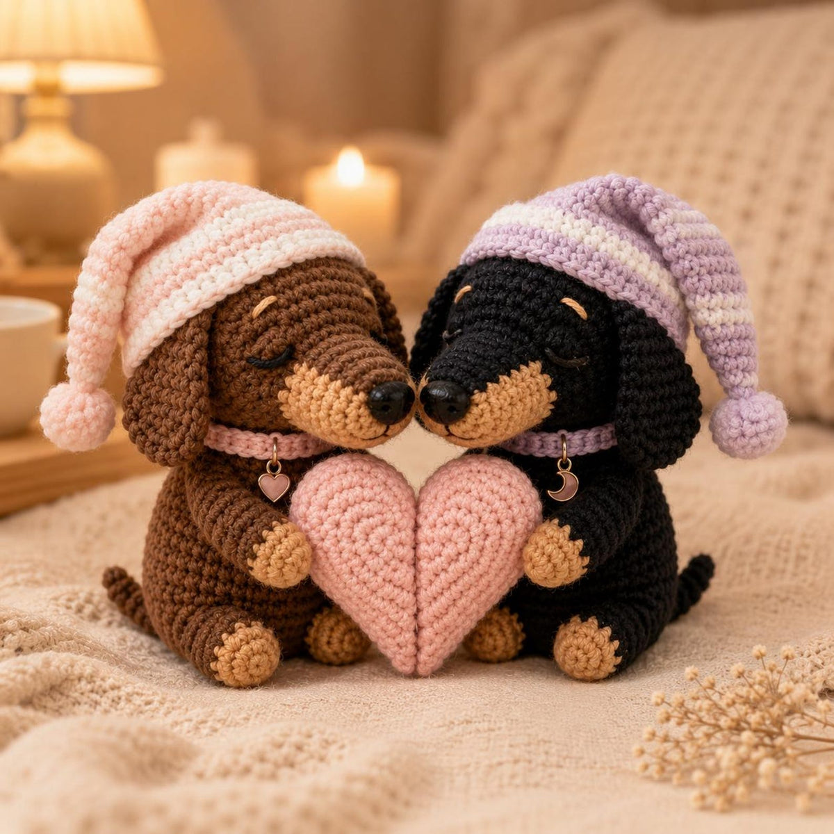 Magnetic Dachshund Couple Keychain Set, Crochet Wiener Dog Plush, Matching Couple Gift, Long Distance Relationship, Dog Lover Gift