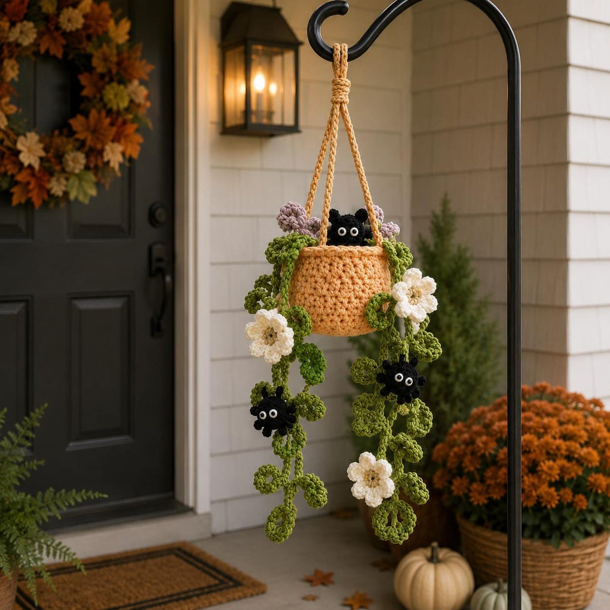 Halloween Crochet Spider Car Hanging Plant, Cute Rear View Mirror Charm, Spooky Floral Basket Decor, Handmade Fall Car Gift
