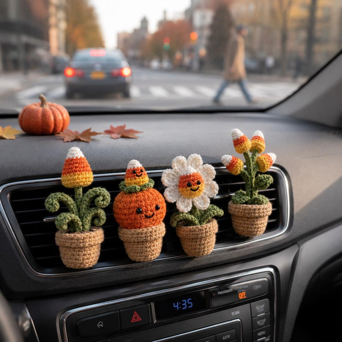 Halloween Crochet Car Vent Clip, Candy Corn Plant Car Decor, Cute Fall Car Accessories, Handmade Spooky Dashboard Charm Gift