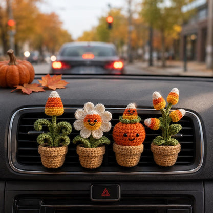 Halloween Crochet Car Vent Clip, Candy Corn Plant Car Decor, Cute Fall Car Accessories, Handmade Spooky Dashboard Charm Gift