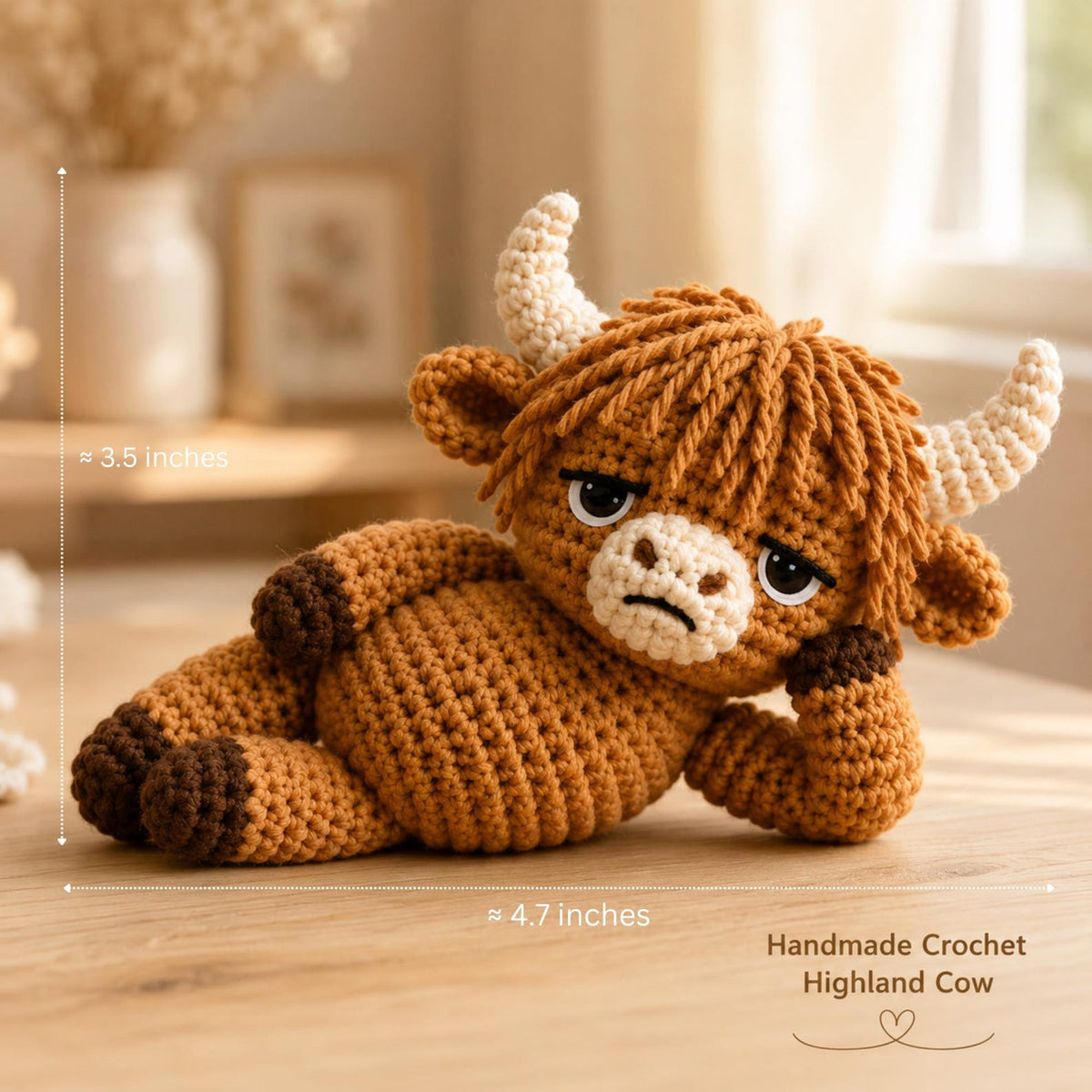 Highland Cow Car Hanging, Handmade Crochet Cow Charm, Funny Emotional Support Cow, Cute Rearview Mirror Decor, Cow Lover Gift