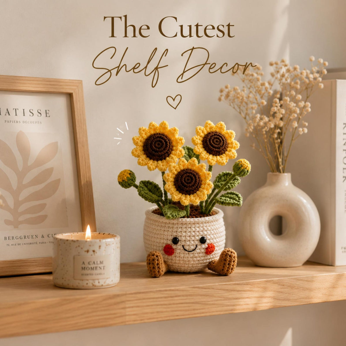 Crochet Flower Pot Set, Sunflower Mushroom Cactus Planter, Handmade Amigurumi Plant Decor, Cute Desk Decor, Positive Gift, Christmas Gift
