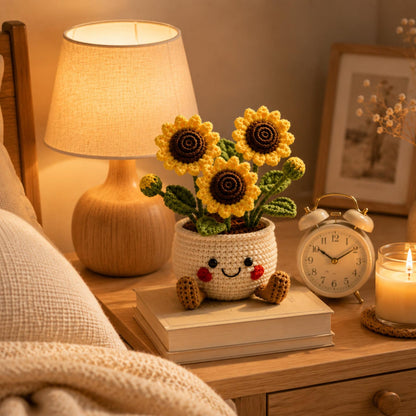 Crochet Flower Pot Set, Sunflower Mushroom Cactus Planter, Handmade Amigurumi Plant Decor, Cute Desk Decor, Positive Gift, Christmas Gift