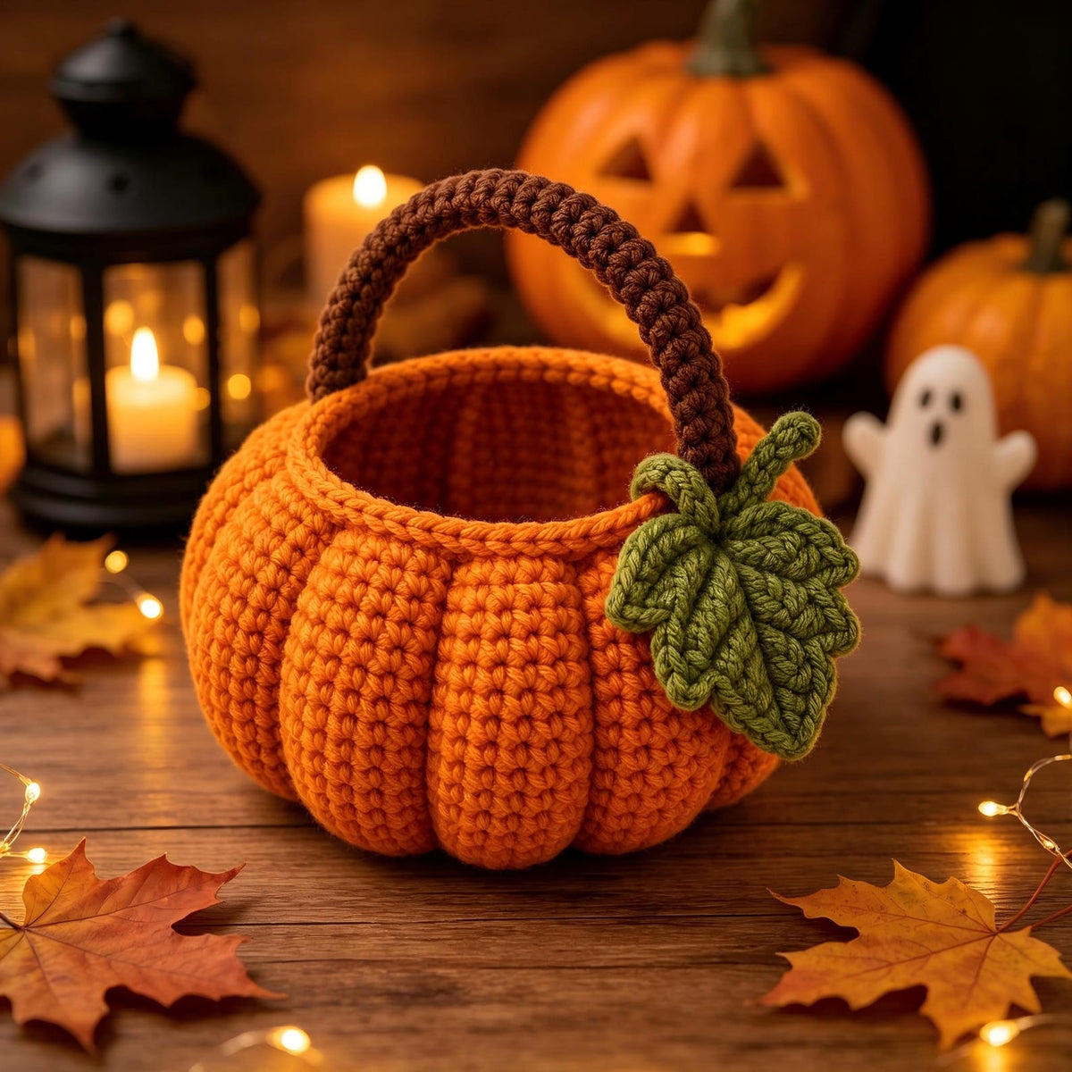 Handmade Crochet Pumpkin Treat Basket, Kids Halloween Trick-or-Treat Bag, Cute Candy Bucket